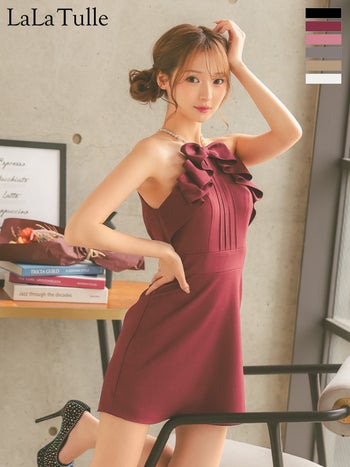 キャバドレス Angel R エンジェルアール キャミソール パールショルダー フリルリボン ガーリー フレアミニドレス