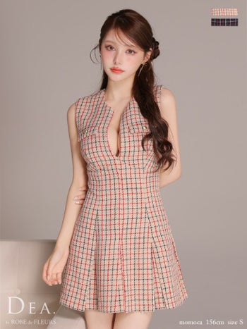 キャバドレス DEA.by ROBE de FLEURS ディア クラシカル バストカット ノースリーブ チェック柄 プリーツ フレアミニドレス
