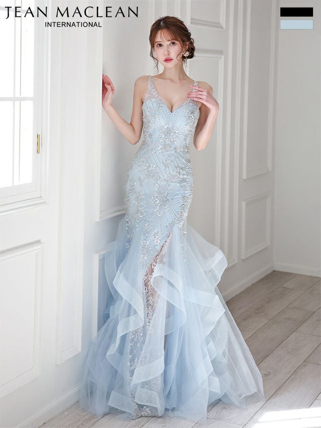 キャバドレス JEANMACLEAN ジャンマクレーン ノースリーブ バースデー スパンコール パール フリル スリット マーメイドロングドレス