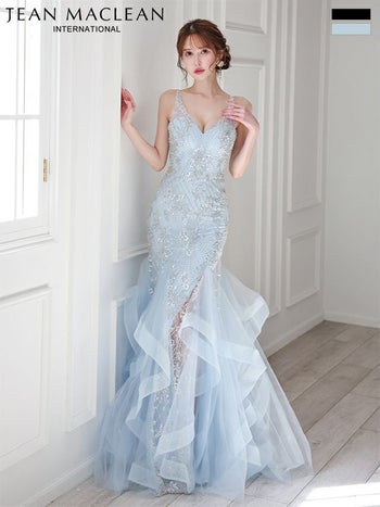 キャバドレス JEANMACLEAN ジャンマクレーン ノースリーブ バースデー スパンコール パール フリル スリット マーメイドロングドレス