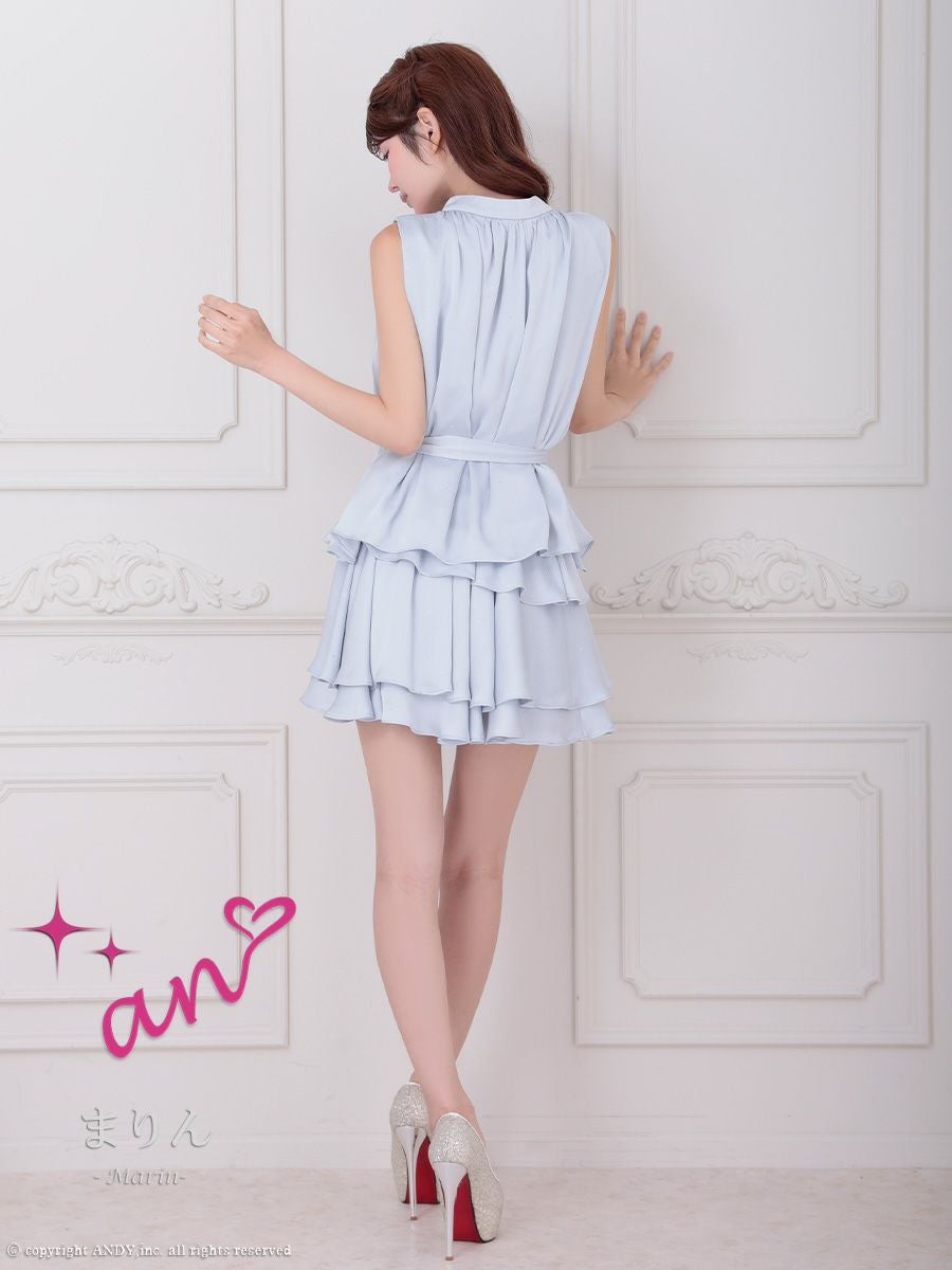 an/アン】セットアップ ノースリーブ ジップデザイン ウエストリボン