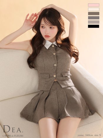 キャバドレス DEA. ROBE de FLEURS ディア ローブドフルール 2way クラシカル セットアップ プリーツスカート 襟付き ノースリーブ ベストフレアミニドレス