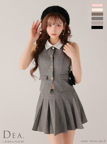 キャバドレス DEA. ROBE de FLEURS ディア ローブドフルール プリーツスカート 襟付き 2way クラシカル セットアップ ノースリーブ ベストフレアミニドレス