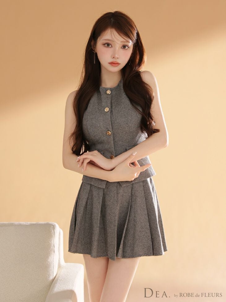 ROBE de FLEURS　DEA グレー スカートセットアップ DEA.by ROBE de FLEURS/ディア】プリーツスカート 襟付き 2way