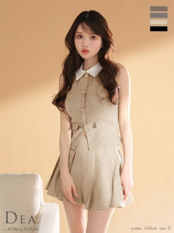キャバドレス DEA. ROBE de FLEURS ディア ローブドフルール 襟付き ノースリーブ 2way クラシカル セットアップ プリーツスカート ベストフレアミニドレス