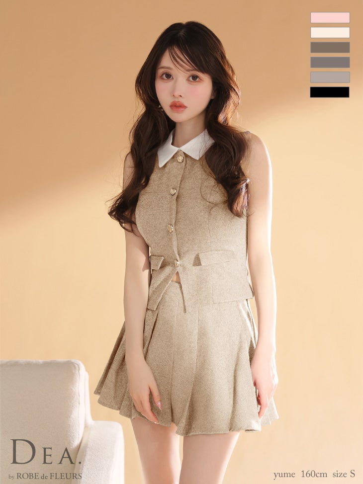 キャバドレス DEA. ROBE de FLEURS ディア ローブドフルール 襟付き ノースリーブ 2way クラシカル セットアップ プリーツスカート ベストフレアミニドレス