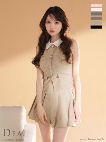 キャバドレス DEA. ROBE de FLEURS ディア ローブドフルール 襟付き ノースリーブ 2way クラシカル セットアップ プリーツスカート ベストフレアミニドレス