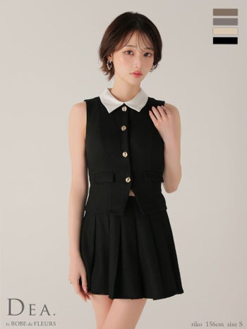 キャバドレス DEA. ROBE de FLEURS ディア ローブドフルール セットアップ プリーツスカート 2way クラシカル 襟付き ノースリーブ ベストフレアミニドレス