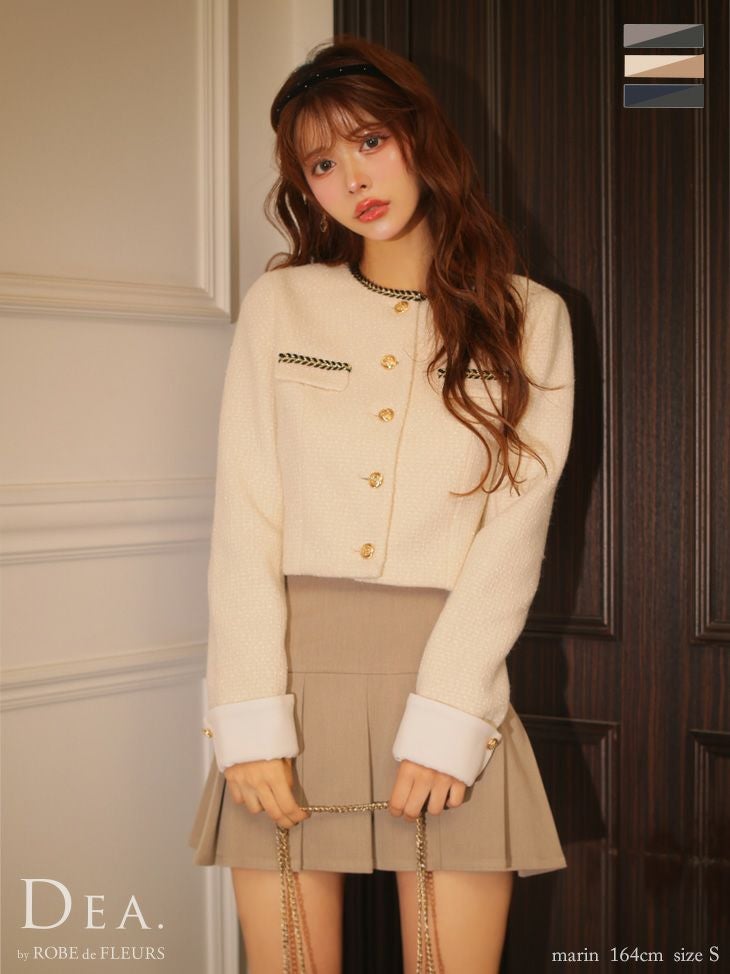 キャバドレス DEA. ROBE de FLEURS ディア ローブドフルール セットアップ 長袖 ツイード クラシカル ボタン プリーツスカート フレアミニドレス