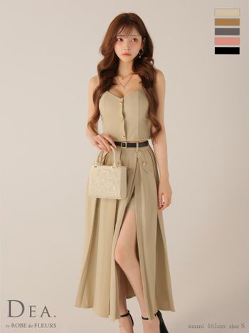 キャバドレス DEA.by ROBE de FLEURS ディア エレガント ノースリーブ オープンバスト フロントボタン ベルト スリット セットアップ Aラインロングドレス