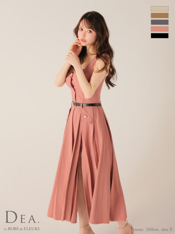 キャバドレス DEA.by ROBE de FLEURS ディア フロントボタン ベルト スリット セットアップ エレガント ノースリーブ オープンバスト Aラインロングドレス