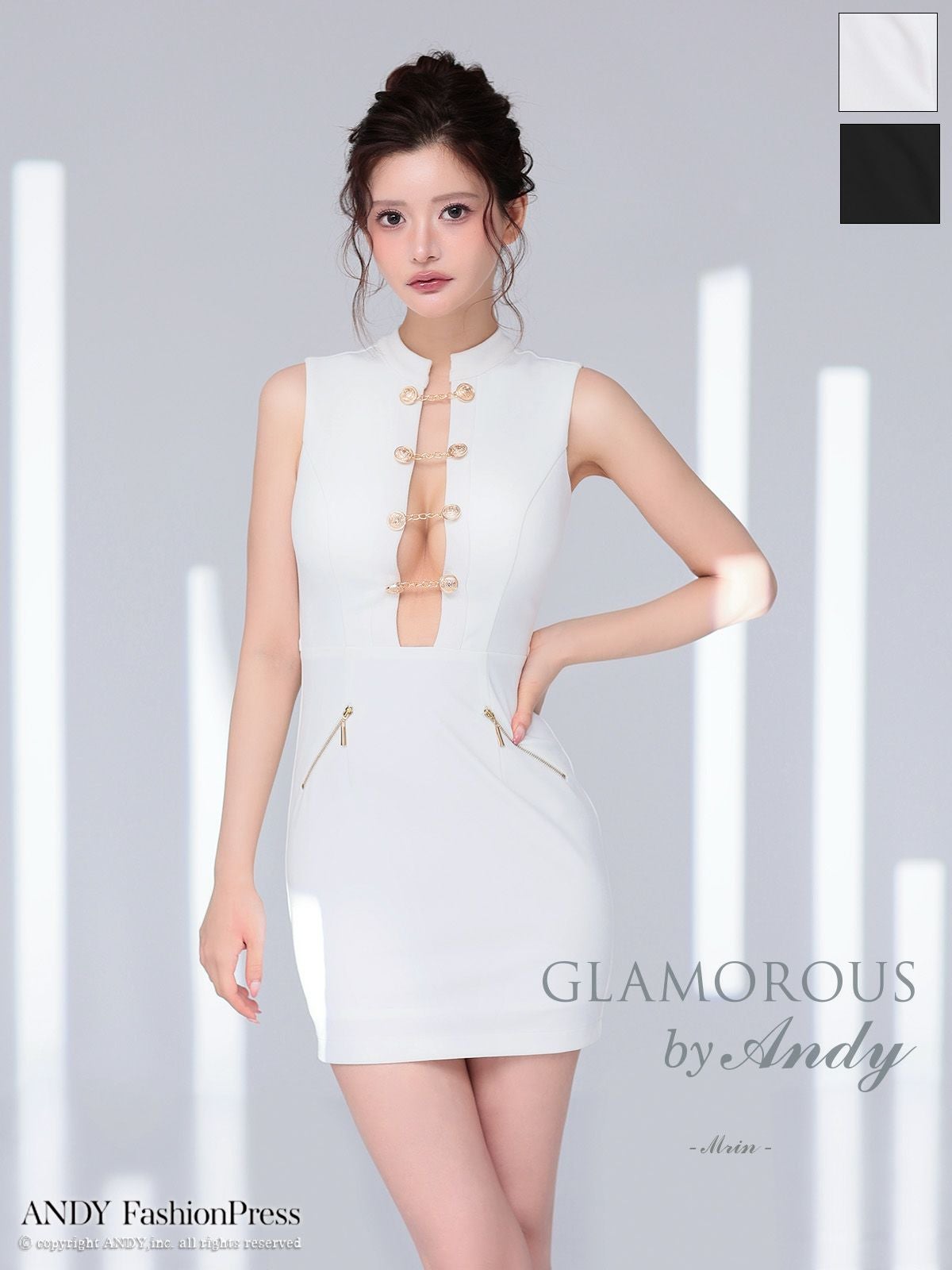 キャバドレス GLAMOROUS ノースリーブ バストカット ゴールドチェーン ワンカラー　タイトミニドレス