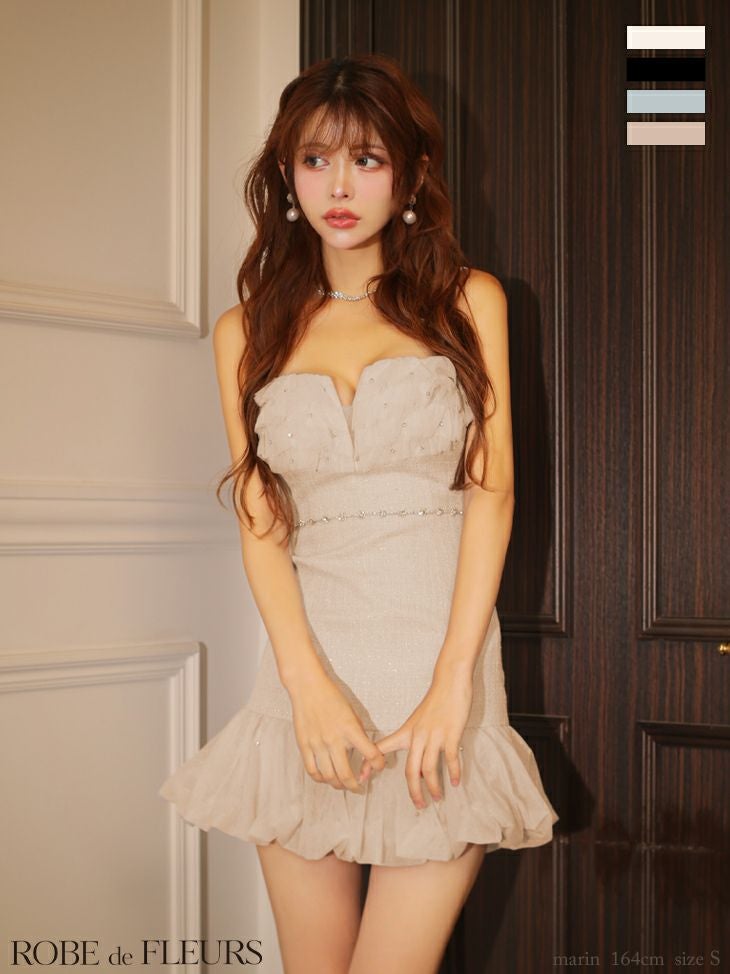 キャバドレス ROBEdeFLEURS ローブドフルール ガーリー ツイード キャミソール ラメ チュール ビジュー フレアミニドレス