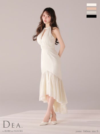 キャバドレス DEA.by ROBE de FLEURS ディア エレガント ホルターネック リボン バストカット ウエストギャザー バックオープン オーガンジー サテン Aラインロングドレス