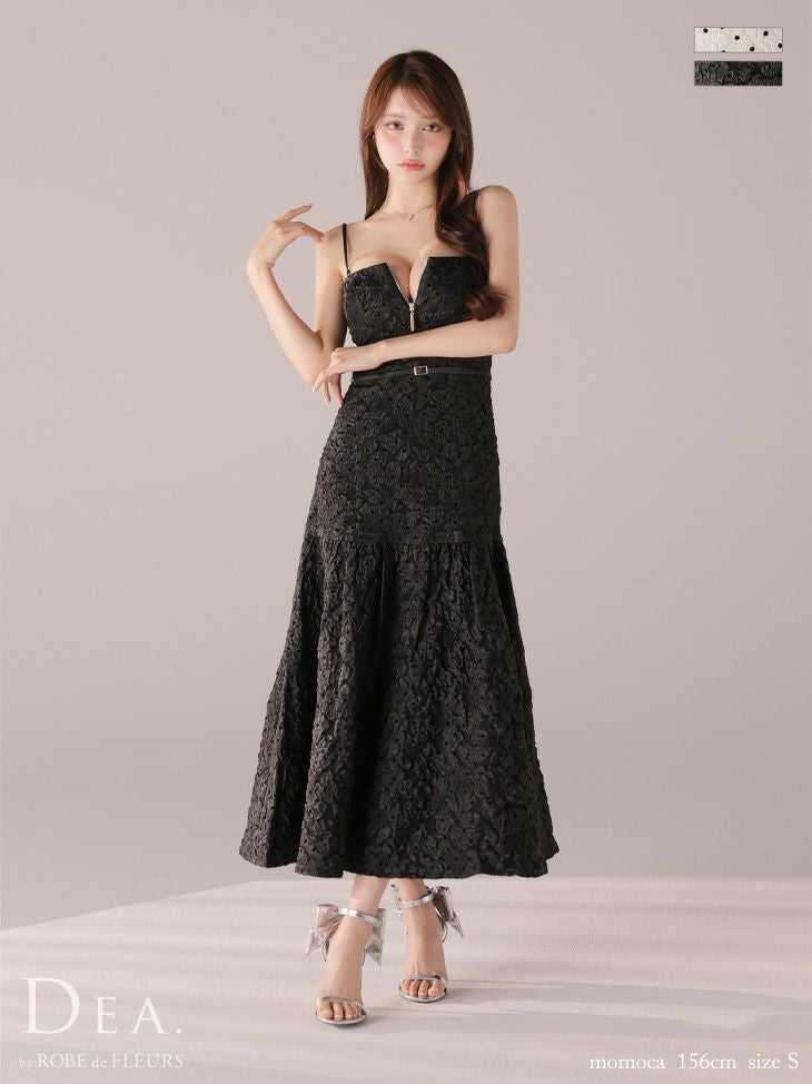 キャバドレス DEA.by ROBE de FLEURS ディア キャミソール ジップデザイン ウエストベルト ジャガード ドット柄 エレガント マーメイドロングドレス