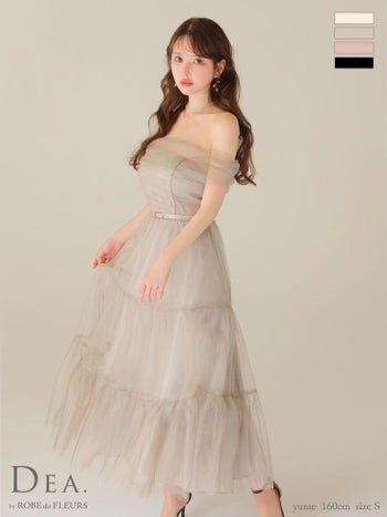 キャバドレス DEA. ROBE de FLEURS ディア ローブドフルール ウエストベルト ティアードスカート ラメチュール オフショルダー フェミニン Aラインロングドレス