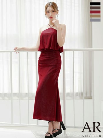 キャバドレス Angel R エンジェルアール エレガント ホルターネック チャーム ラメ タイトロングドレス
