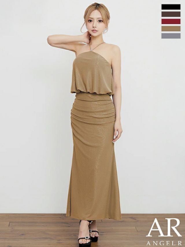 キャバドレス　Angel R エンジェルアール ホルターネック チャーム ラメ エレガント タイトロングドレス