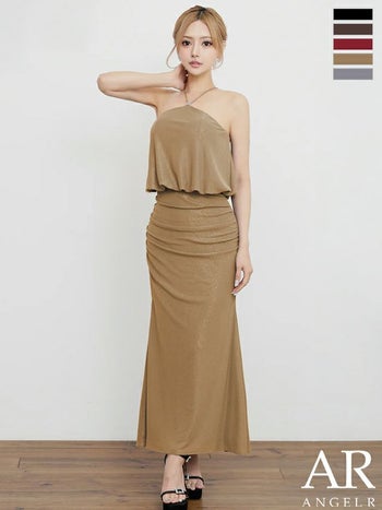 キャバドレス　Angel R エンジェルアール ホルターネック チャーム ラメ エレガント タイトロングドレス