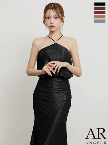 キャバドレス Angel R エンジェルアール エレガント ホルターネック ラメ チャーム タイトロングドレス