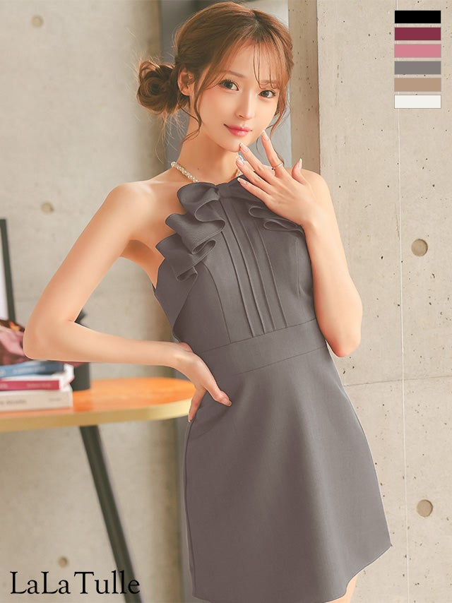 キャバドレス Angel R エンジェルアール パールショルダー フリルリボン キャミソール ガーリー フレアミニドレス