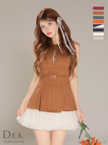 キャバドレス DEA. ROBE de FLEURS ディア ローブドフルール ベルトデザイン チュール ジップデザイン ノースリーブ エレガント オープンバスト フレアミニドレス