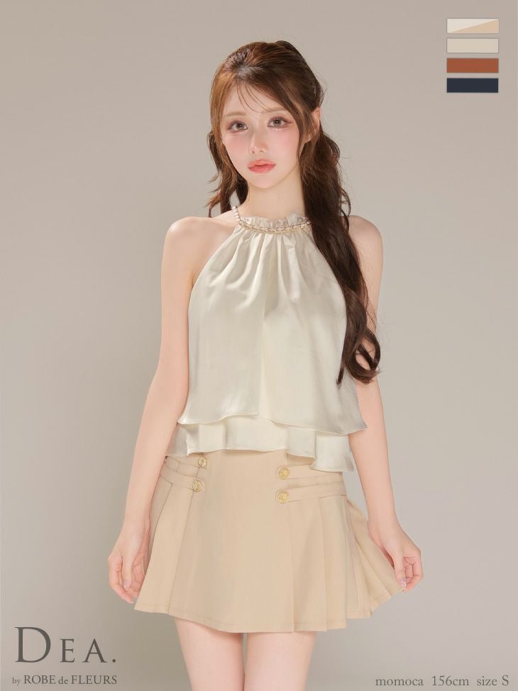 キャバドレス DEA. ROBE de FLEURS ディア ローブドフルール セットアップ ホルターネック クラシカル フリル シフォン プリーツスカート フレアミニドレス