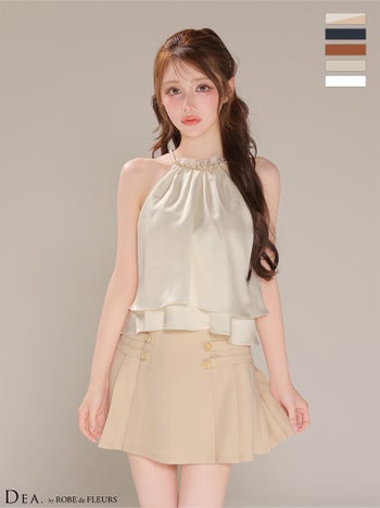 キャバドレス DEA. ROBE de FLEURS ディア ローブドフルール セットアップ ホルターネック クラシカル フリル シフォン プリーツスカート フレアミニドレス