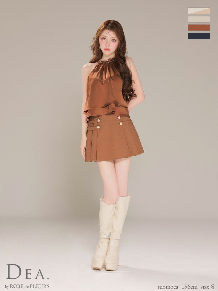 キャバドレス DEA. ROBE de FLEURS ディクラシカル フリル シフォン セットアップ ホルターネック プリーツスカート フレアミニドレスア ローブドフルール 