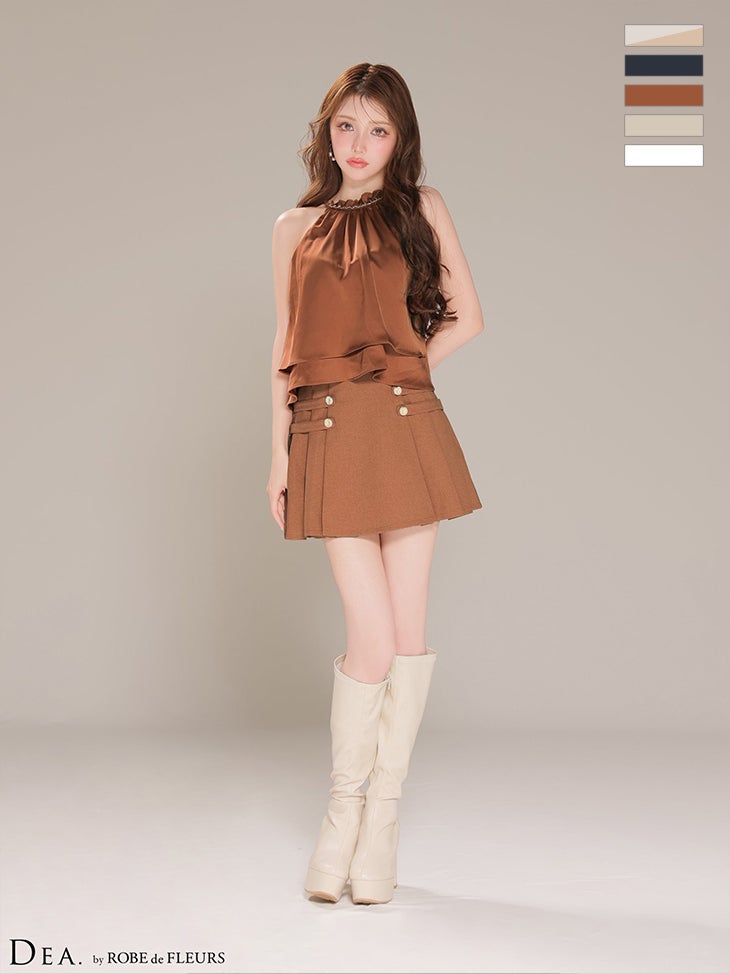 キャバドレス DEA. ROBE de FLEURS ディクラシカル フリル シフォン セットアップ ホルターネック プリーツスカート フレアミニドレスア ローブドフルール 