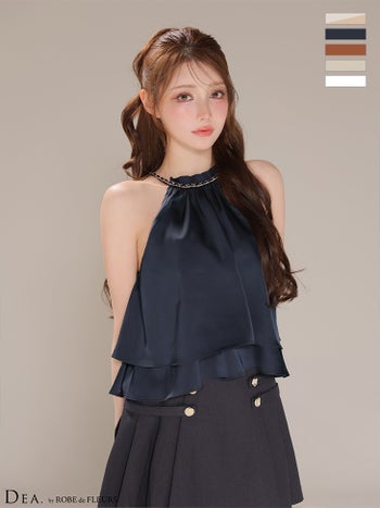 キャバドレス DEA. ROBE de FLEURS ディア ローブドフルール ホルターネック クラシカル セットアップ フリル シフォン プリーツスカート フレアミニドレス