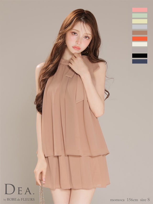 キャバドレス DEA. ROBE de FLEURS ディア ローブドフルール サイドリボン サテン シフォン ノースリーブ セットアップ エレガント フレアミニドレス