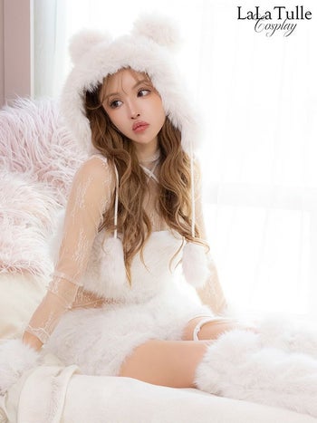 コスプレ テディベア 2way ふわふわ へそ出し もこもこ アニマル くま ガーリー 衣装6点セット