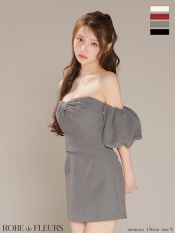 キャバドレス ROBEdeFLEURS ローブドフルール オフショルダー ガーリー パフスリーブ セットアップ ビックリボン タイトミニドレス