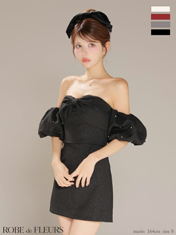 キャバドレス ROBEdeFLEURS ローブドフルール ビックリボン オフショルダー パフスリーブ セットアップ ガーリー タイトミニドレス