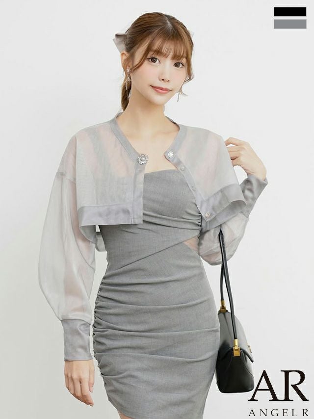 ボレロ Angel R エンジェルアール シアー ショート丈 長袖 メッシュ ボタン シンプル ボレロ