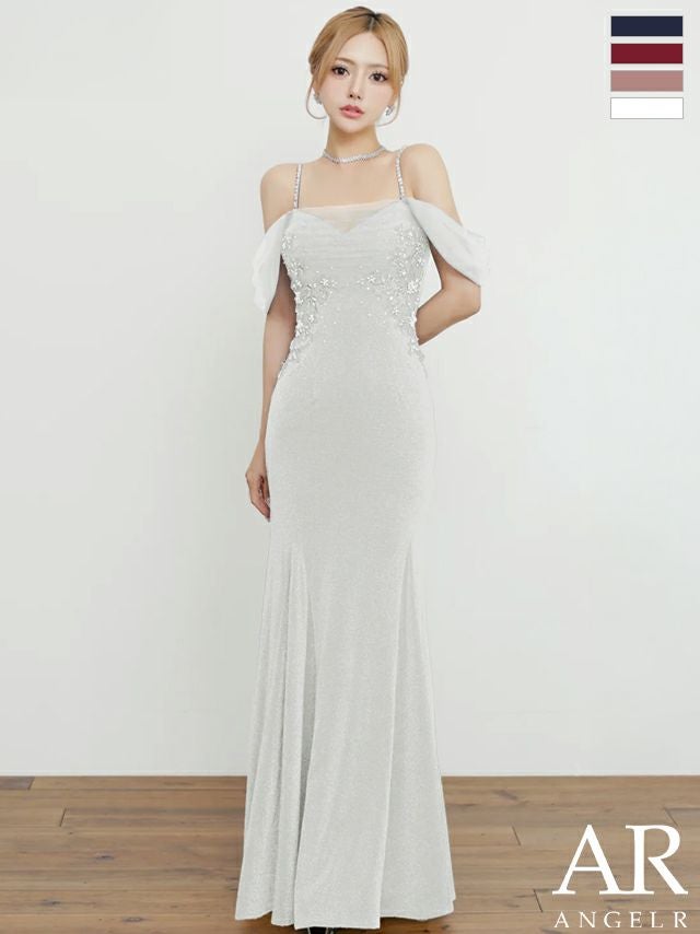 キャバドレス Angel R エンジェルアール 2way ビジュー ラメ オフショルダー 肩あき フラワーレース セクシー マーメイドロングドレス