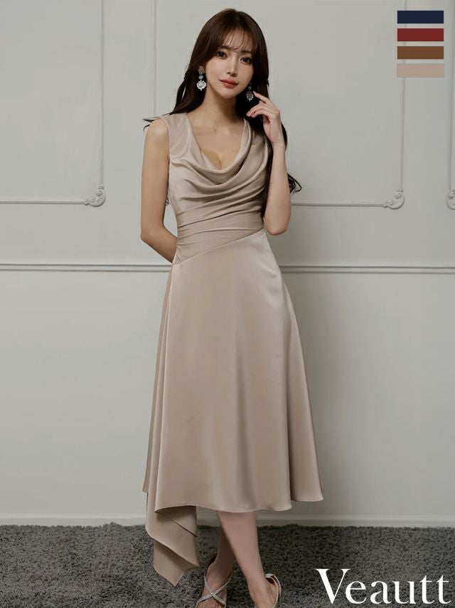 キャバドレス Veautt ヴュート ノースリーブ バストドレープ エレガント アシンメトリー ワンカラー シンプル Aラインロングドレス