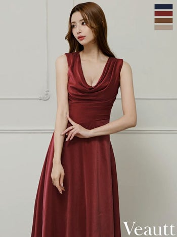 キャバドレス Veautt ヴュート アシンメトリー バストドレープ ノースリーブ エレガント ワンカラー シンプル Aラインロングドレス