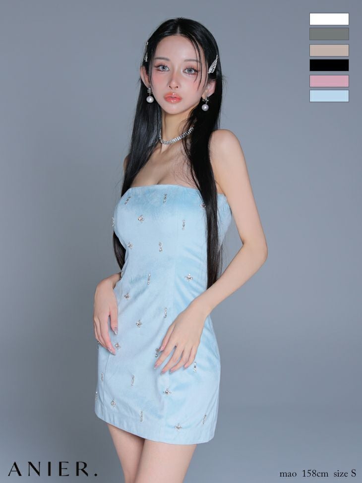 キャバドレス anier.ROBE アニエルローブ シンプル ベア ビジュー バックオープン セクシー タイトミニドレス