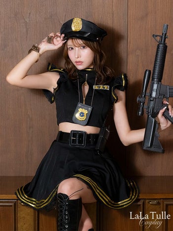 コスプレ ポリス へそ出し フレアスカート フリル バストジップ セパレート 衣装7点セット