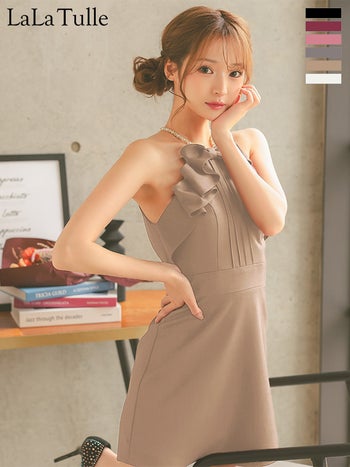 キャバドレス Angel R エンジェルアール フリルリボン パールショルダー ガーリー キャミソール フレアミニドレス