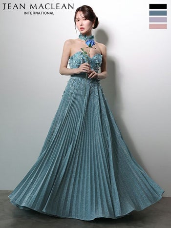 キャバドレス JEANMACLEAN ジャンマクレーン ベア ハートカット ラメ バースデー ストレッチサテン フラワー刺繍 チョーカー付き Aラインロングドレス