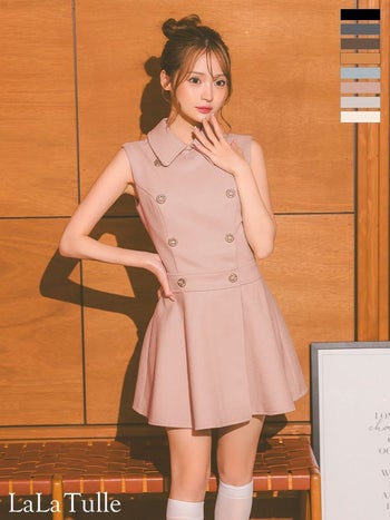 キャバドレス DEA. ROBE de FLEURS ディア ローブドフルール ダブルボタン メルトン 襟付き シンプル ノースリーブ プリーツ フレアミニドレス