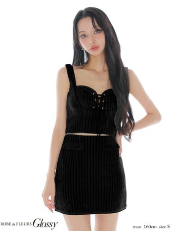 キャバドレス Glossy ROBE de FLEURS グロッシー ローブドフルール セットアップ ノースリーブ レースアップ コーデュロイ タイトミニドレス