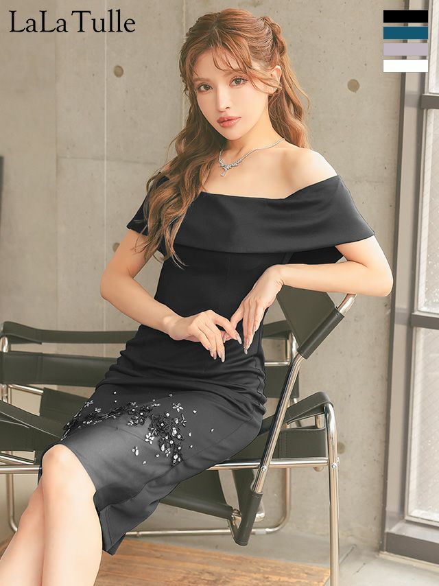 Veautt/ヴュート】フラワーレース ビジュー オフショルダー シアー切替