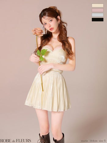 キャバドレス ROBEdeFLEURS ローブドフルール キャミソール セットアップ オーガンジー ドーリー チュール ベアトップ フレアミニドレス