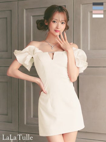 キャバドレス Angel R エンジェルアール バストチャーム ビジュー 半袖 肩あき ガーリー フリルスリーブ フレアミニドレス