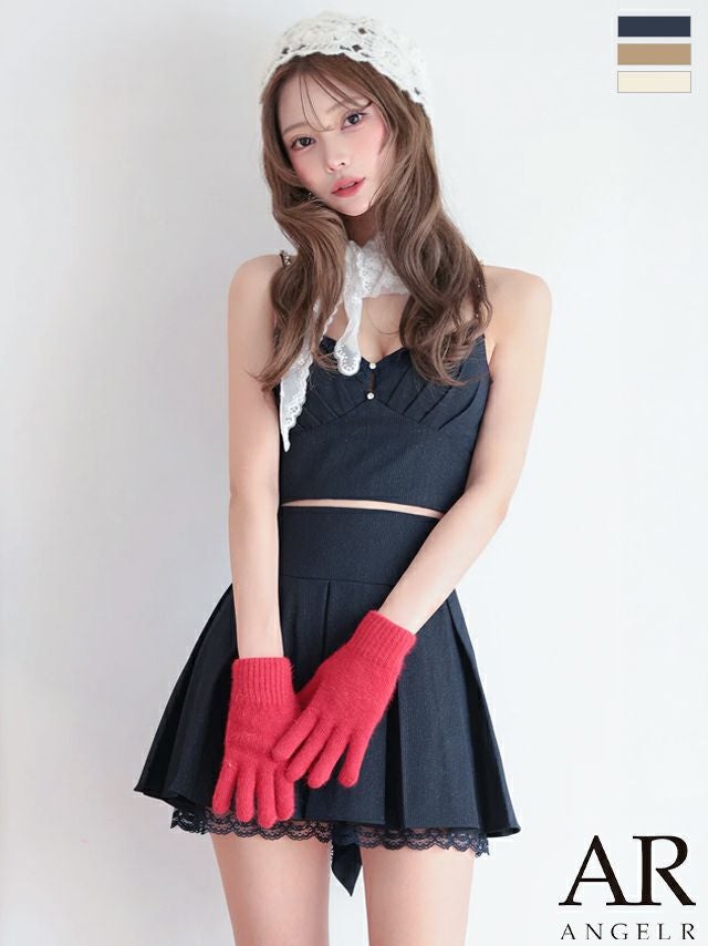 キャバドレス Angel R エンジェルアール キャミソール プリーツスカート セットアップ バックリボン ガーリー レース Aラインミニドレス