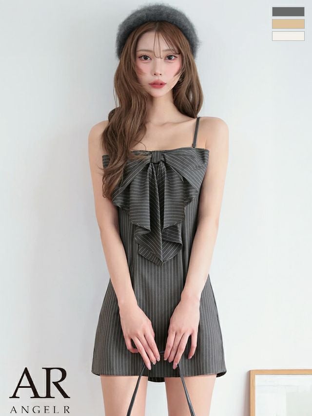 キャバドレス Angel R エンジェルアール ベアトップ ストライプ キャミソール ビックリボン ガーリー Aラインミニドレス 